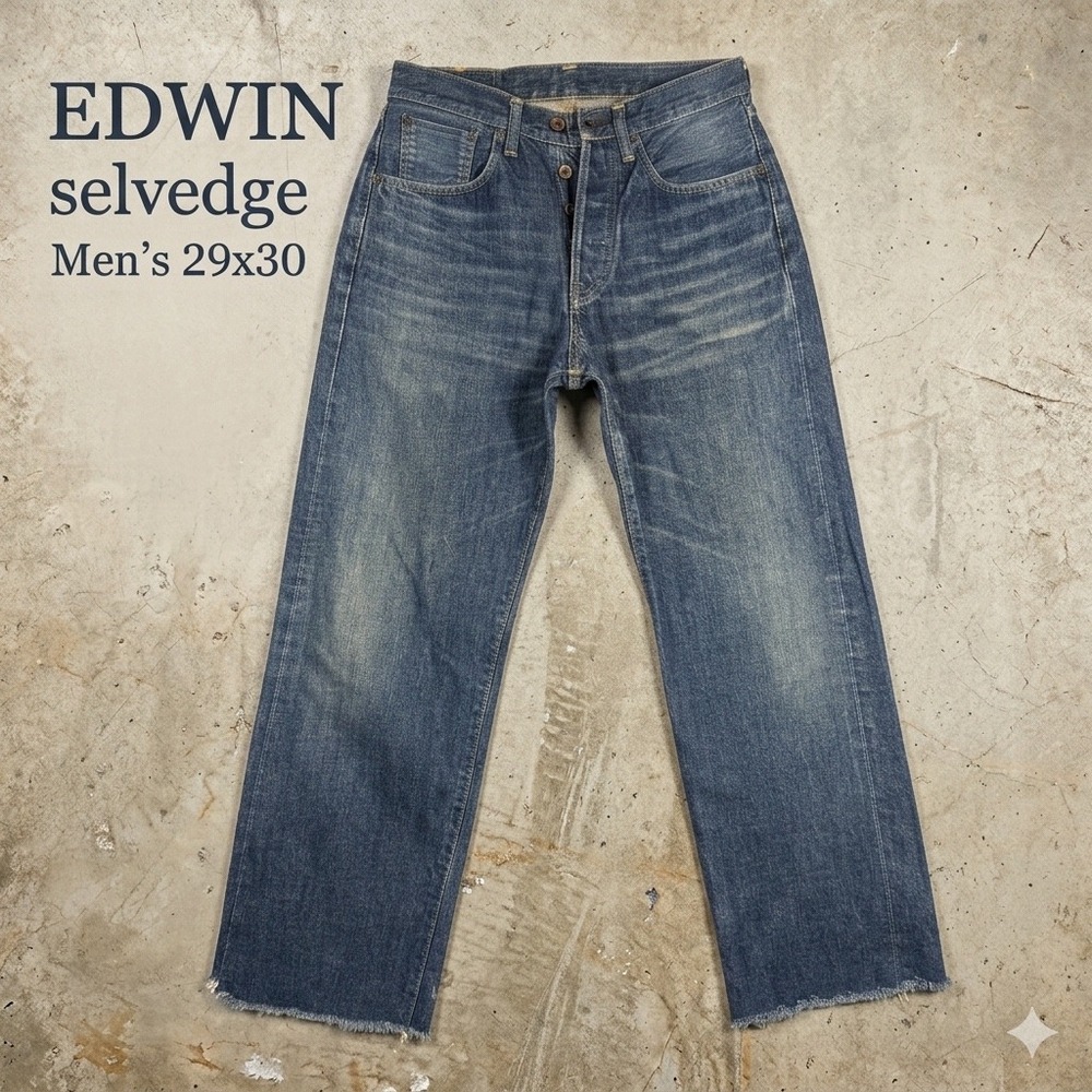 Edwin 505 Selvedge Jeans Mens 29x30 Made in Japan Distressed Straight Leg Blue